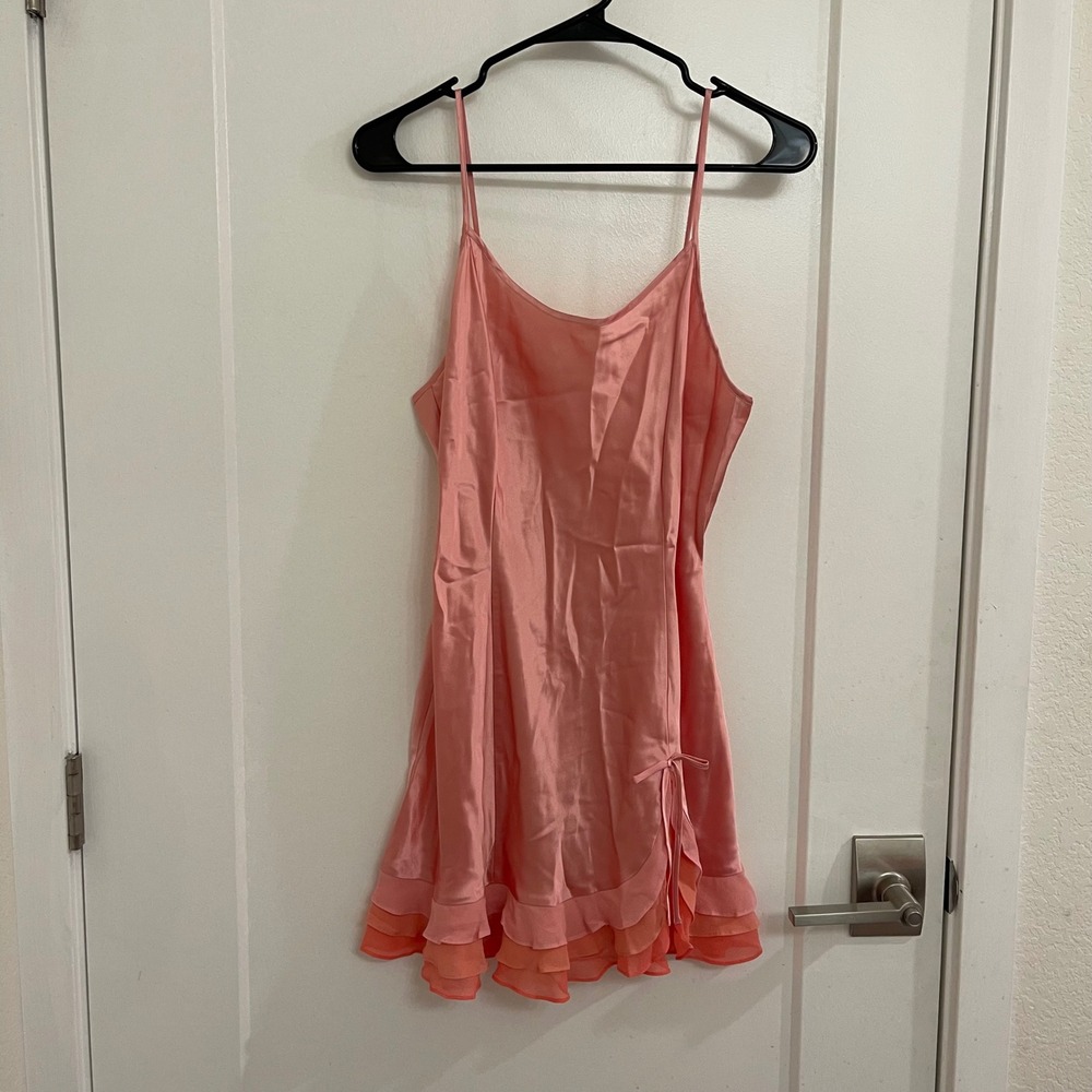 Vintage Silk Victorias Secret Rare 2002 Pink Ruffle Mini Slip Dress Y2K Coquette
